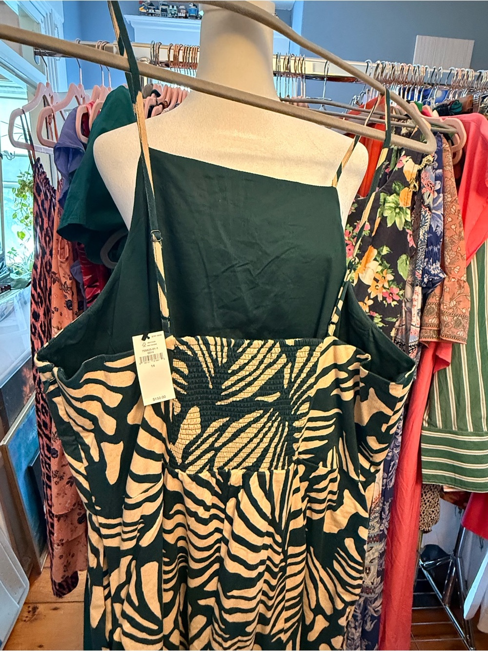 Banana Republic Dark Green & Cream Leaf-Print linen jumpsuit - Picture 3 of 3